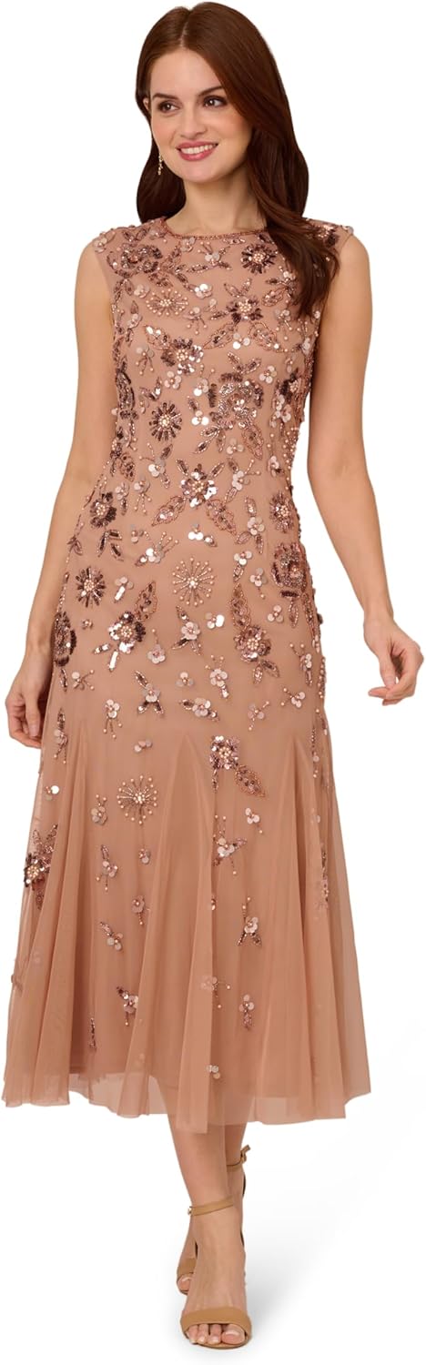 Adrianna Papell Women's Evening Special Occasion Dress Wedding Guest Bride Mother of The Groom, Rose Gold