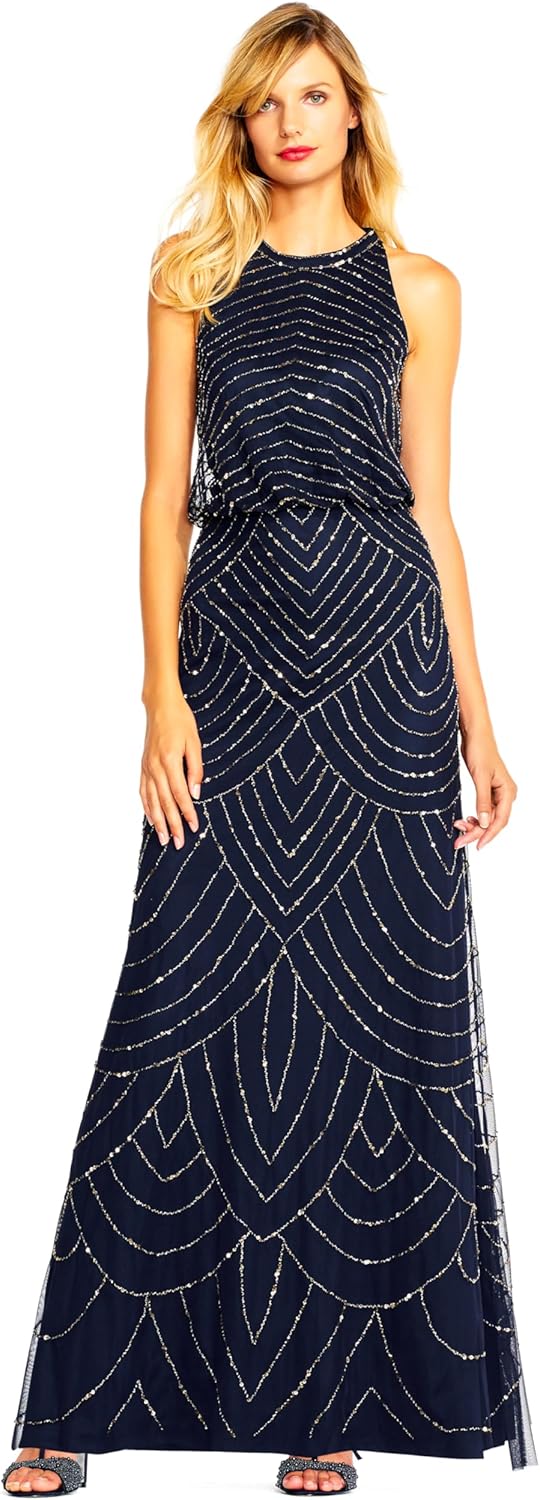 Adrianna Papell Women's Halter Blouson Beaded Gown - Image 6