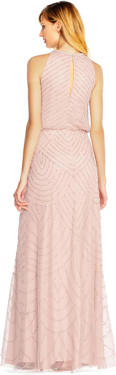 Adrianna Papell Women's Halter Blouson Beaded Gown - Image 2
