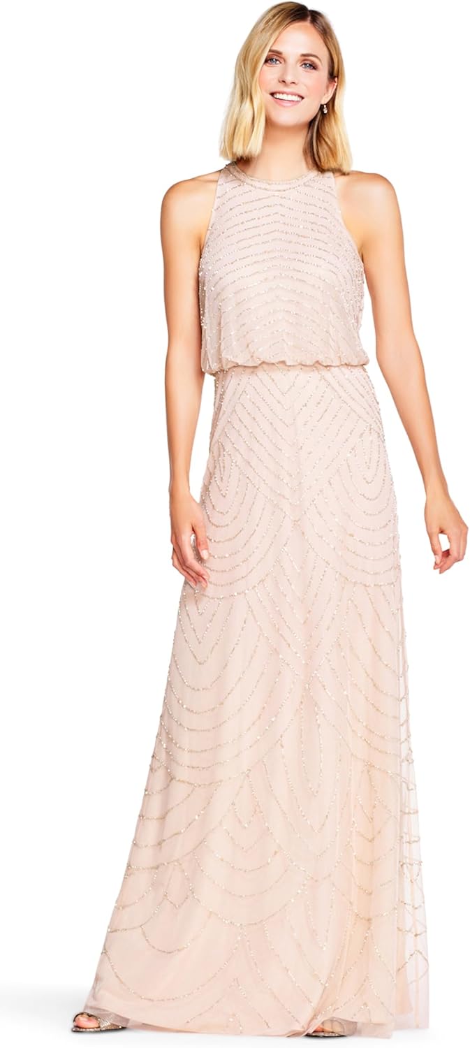 Adrianna Papell Women's Halter Blouson Beaded Gown - Image 3