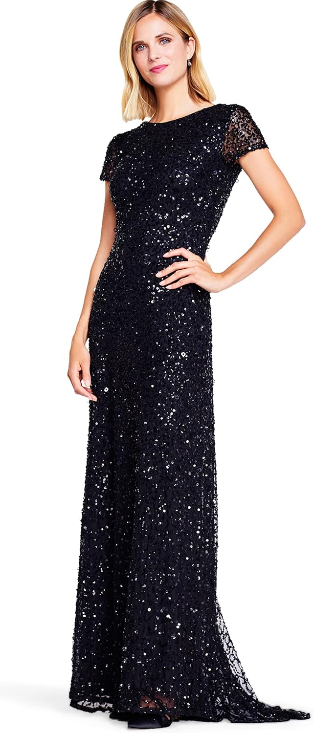 Adrianna Papell Women's Short-Sleeve All Over Sequin Gown