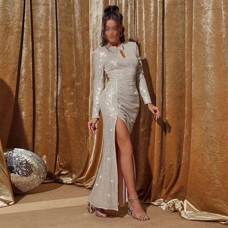 AFPSDLFJDLS Women's Clothing Sequins Evening Gown Long Sleeves Slits Evening Dress for Cocktail Party - Image 4