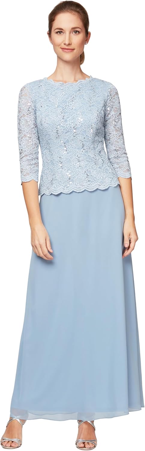 Alex Evenings Women's 3\/4 Sleeve Stretch Lace Bodice Mock One Piece Gown - Image 8