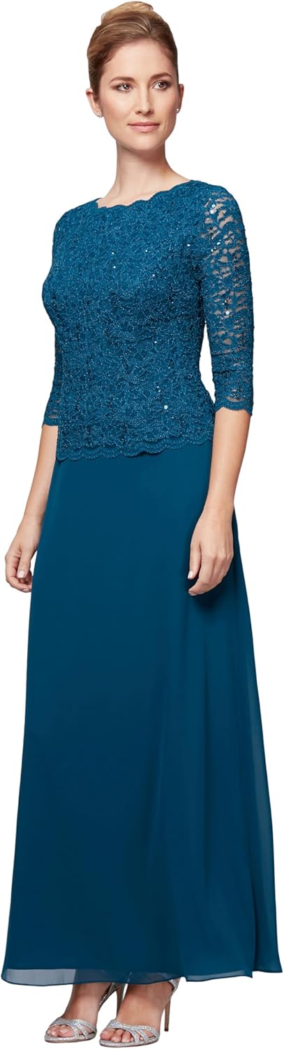 Alex Evenings Women's 3\/4 Sleeve Stretch Lace Bodice Mock One Piece Gown - Image 6