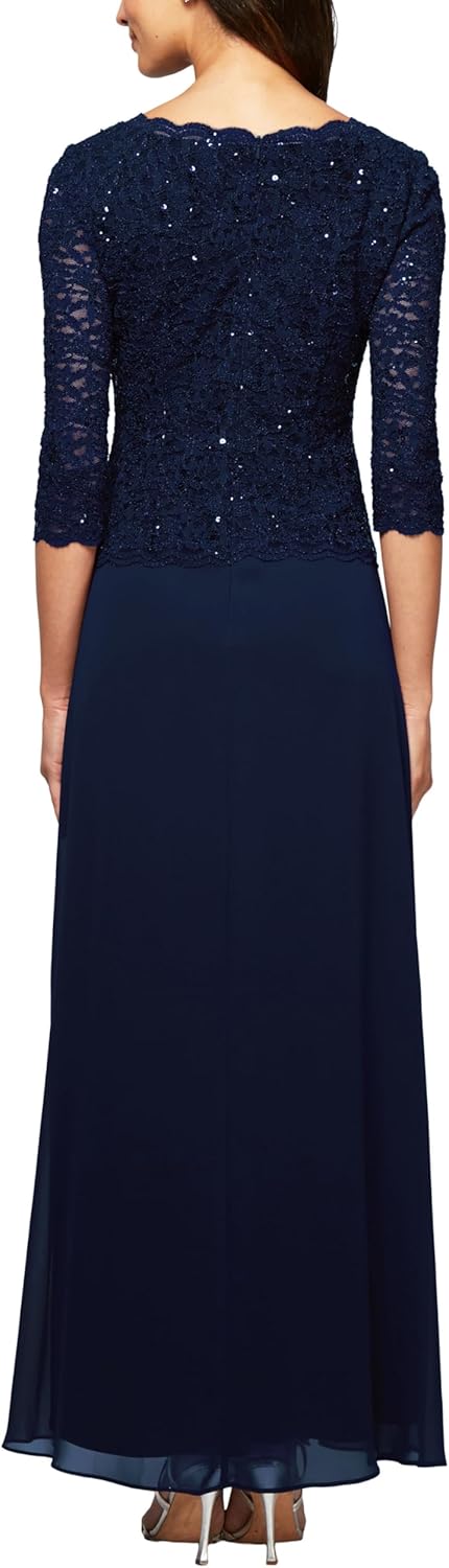 Alex Evenings Women's 3\/4 Sleeve Stretch Lace Bodice Mock One Piece Gown - Image 2