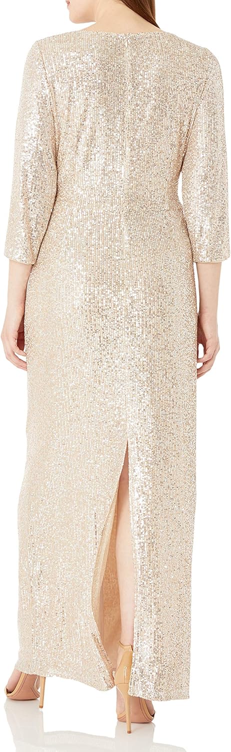 Alex Evenings Women's Long 3\/4 Sleeve Formal Event Dress with Cinched Tie Waist (Petite and Regular Sizes) - Image 3