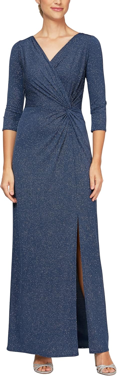 Alex Evenings Women's Long 3\/4 Sleeve Formal Event Dress with Cinched Tie Waist (Petite and Regular Sizes) - Image 6