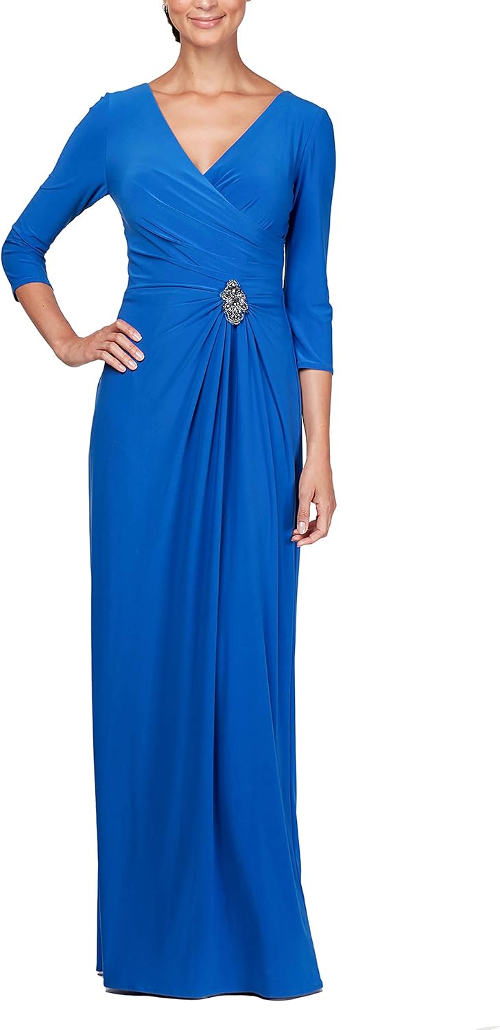 Alex Evenings Women's Long 3\/4 Sleeve Formal Event Dress with Cinched Tie Waist (Petite and Regular Sizes) - Image 7