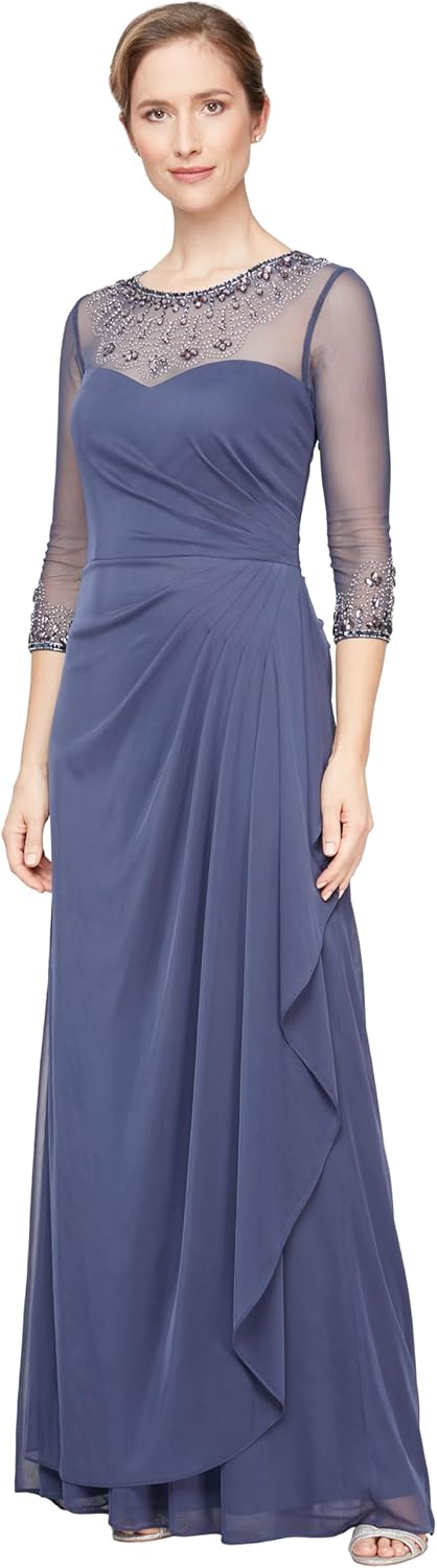 Alex Evenings Women's Long A-line Mother of The Bride Dress with Illusion Neck and Sleeves (Petite and Regular Sizes) - Image 14