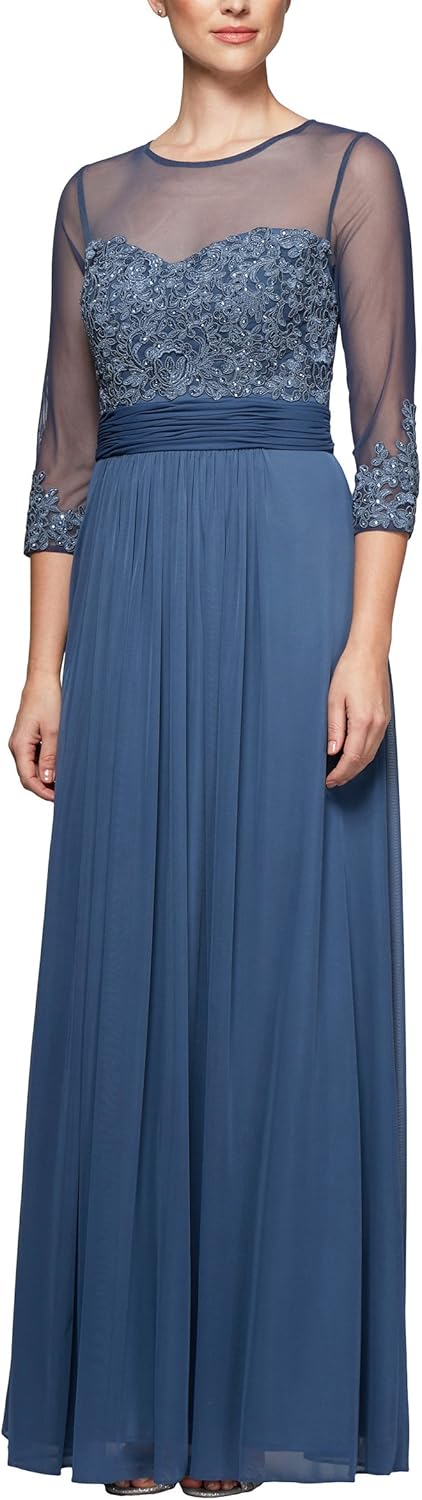 Alex Evenings Women's Long A-line Mother of The Bride Dress with Illusion Neck and Sleeves (Petite and Regular Sizes) - Image 15