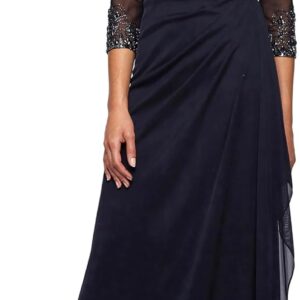 Alex Evenings Women's Long A-line Mother of The Bride Dress with Illusion Neck and Sleeves (Petite and Regular Sizes)