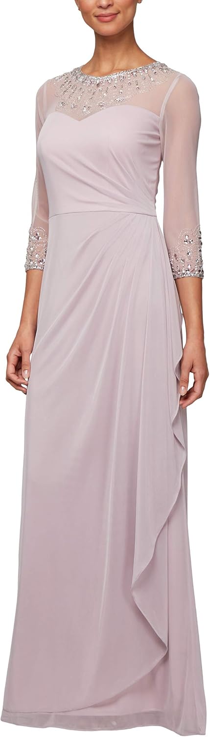 Alex Evenings Women's Long A-line Mother of The Bride Dress with Illusion Neck and Sleeves (Petite and Regular Sizes) - Image 18