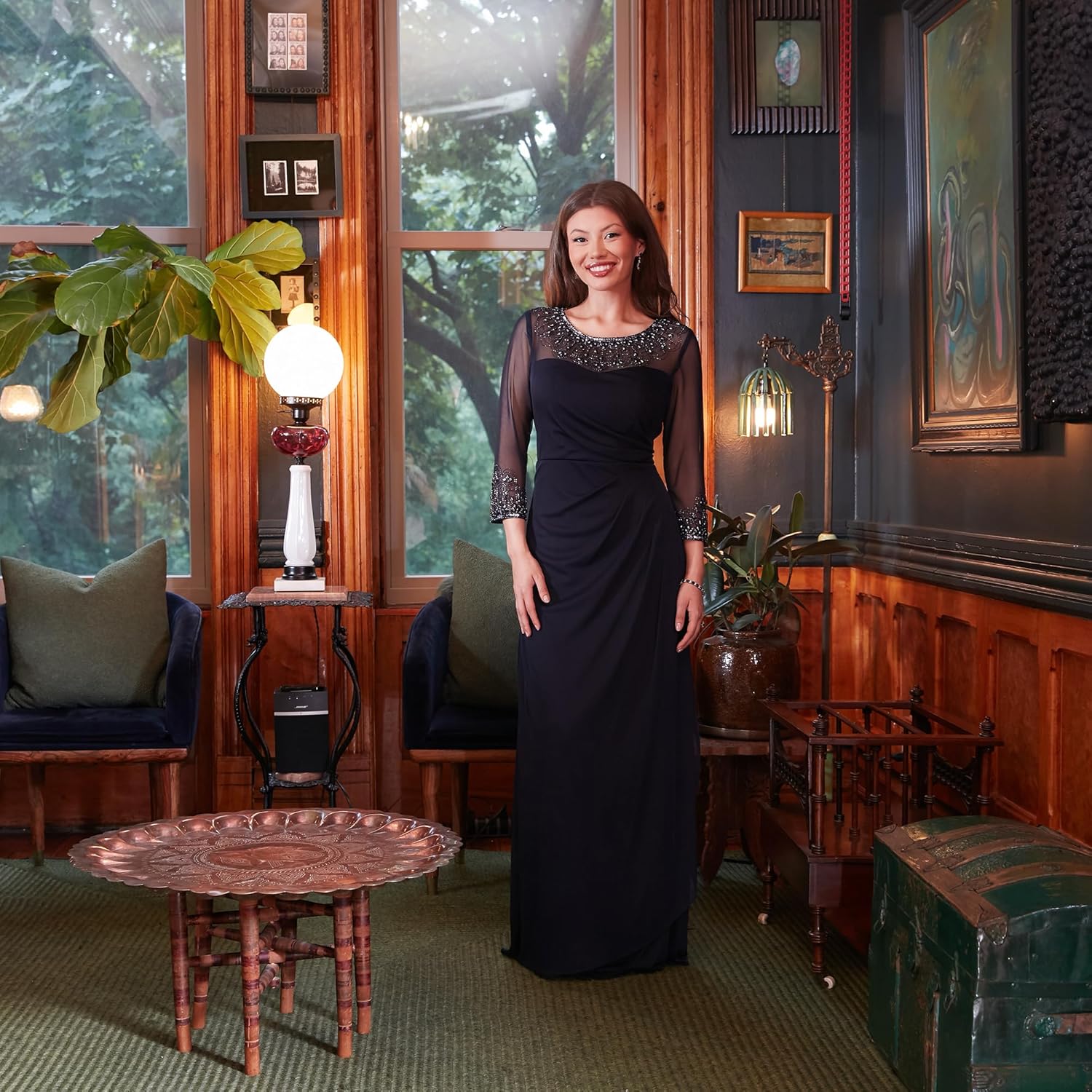 Alex Evenings Women's Long A-line Mother of The Bride Dress with Illusion Neck and Sleeves (Petite and Regular Sizes) - Image 6