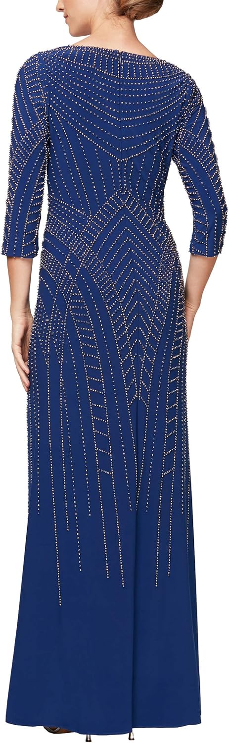 Alex Evenings Women's Long Beaded Fit and Flare Dress with 3\/4 Sleeve - Image 2