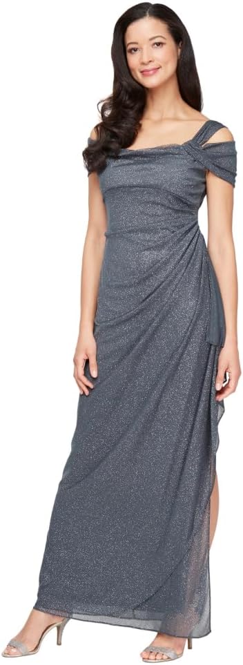 Alex Evenings Women's Long Cold Shoulder Dress, Mother of The Bride, Formal Events, (Petite and Regular Sizes) - Image 16