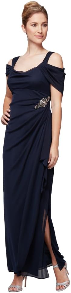 Alex Evenings Women's Long Cold Shoulder Dress, Mother of The Bride, Formal Events, (Petite and Regular Sizes)