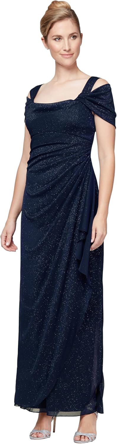 Alex Evenings Women's Long Cold Shoulder Dress, Mother of The Bride, Formal Events, (Petite and Regular Sizes) - Image 9