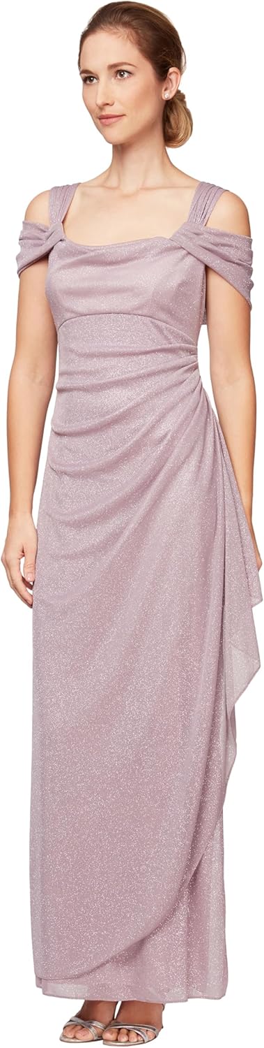 Alex Evenings Women's Long Cold Shoulder Dress, Mother of The Bride, Formal Events, (Petite and Regular Sizes) - Image 19
