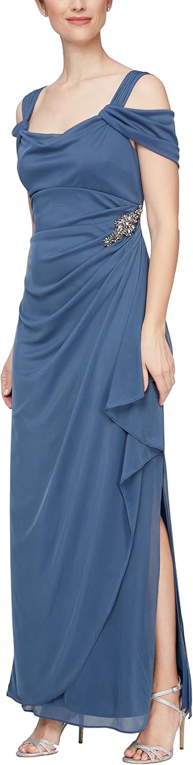 Alex Evenings Women's Long Cold Shoulder Dress, Mother of The Bride, Formal Events, (Petite and Regular Sizes) - Image 15