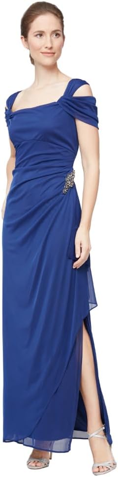 Alex Evenings Women's Long Cold Shoulder Dress, Mother of The Bride, Formal Events, (Petite and Regular Sizes) - Image 10