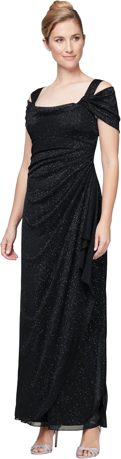 Alex Evenings Women's Long Cold Shoulder Dress, Mother of The Bride, Formal Events, (Petite and Regular Sizes) - Image 6