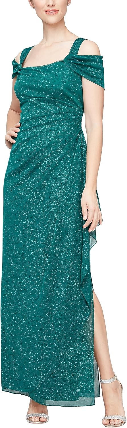 Alex Evenings Women's Long Cold Shoulder Dress, Mother of The Bride, Formal Events, (Petite and Regular Sizes) - Image 13