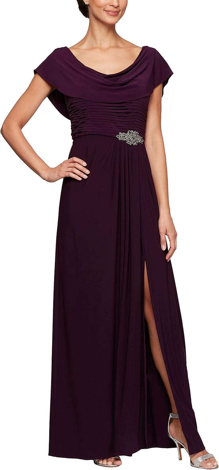 Alex Evenings Women's Long Cowl Neckline Mother of The Bride Dress, Formal Event Gown (Petite and Regular Sizes) - Image 3