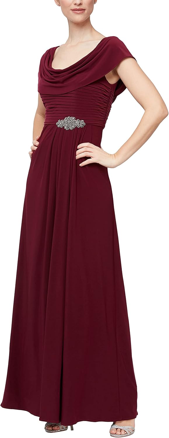 Alex Evenings Women's Long Cowl Neckline Mother of The Bride Dress, Formal Event Gown (Petite and Regular Sizes) - Image 12