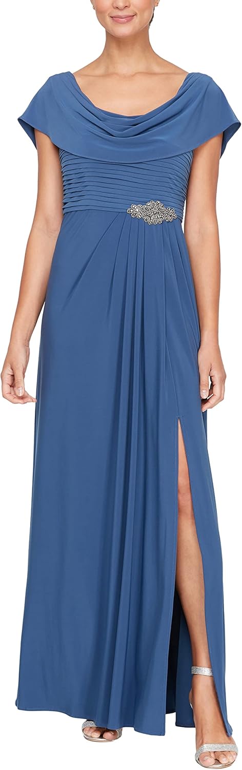 Alex Evenings Women's Long Cowl Neckline Mother of The Bride Dress, Formal Event Gown (Petite and Regular Sizes) - Image 10