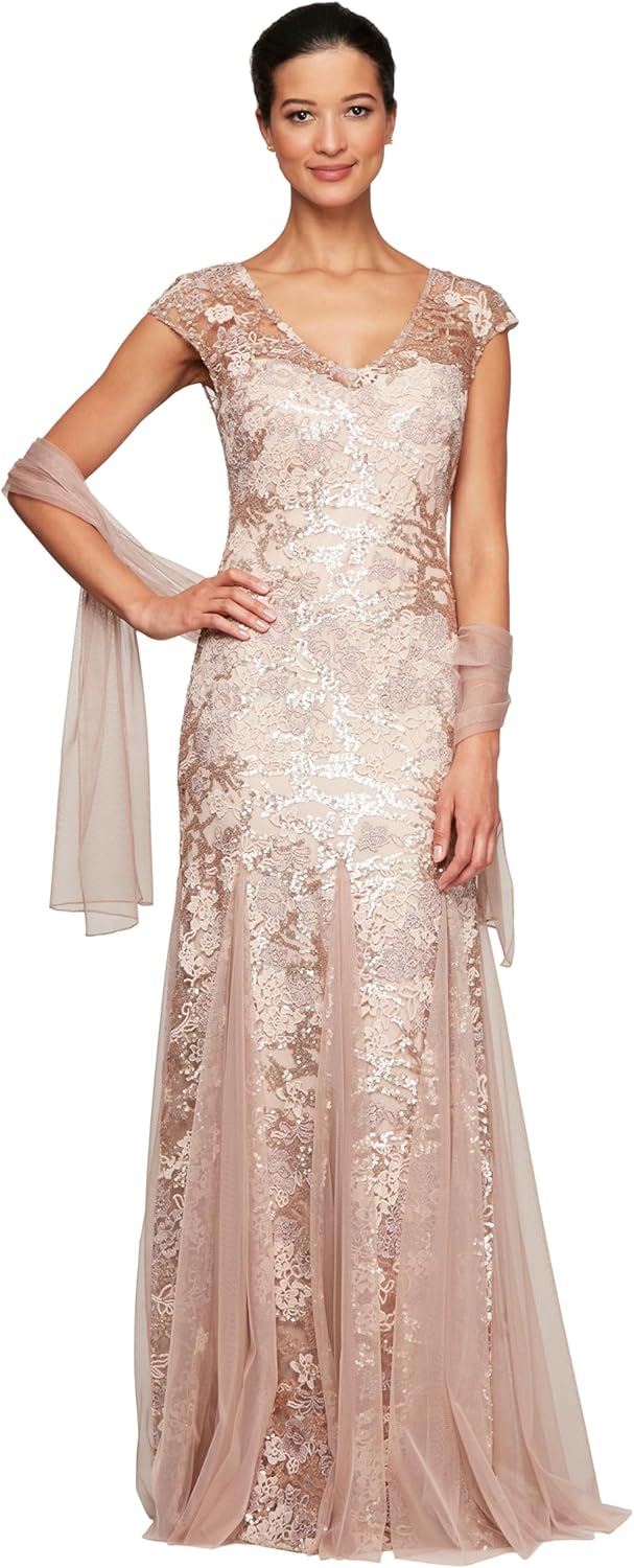 Alex Evenings Women's Long Fit and Flare Mother of The Bride Dress with Godet Detail (Petite and Regular Sizes) - Image 8