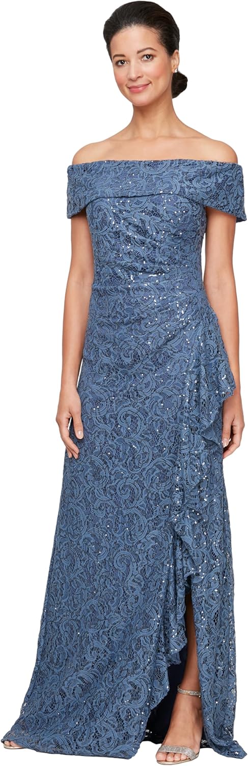 Alex Evenings Women's Long Foldover Off The Shoulder Gown, Formal Event, Mother of The Bride Dress