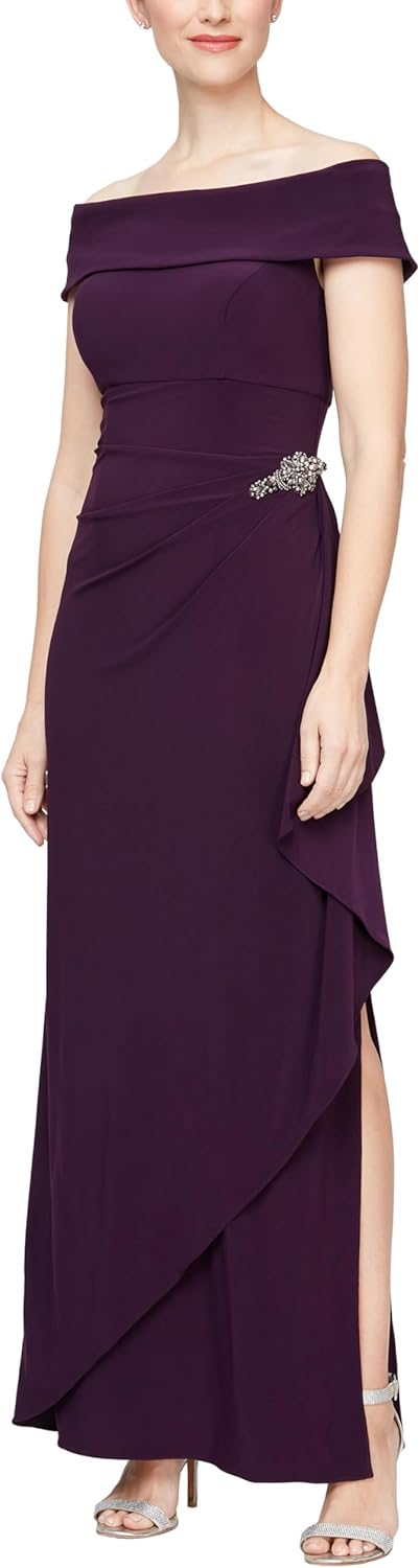Alex Evenings Women's Long Foldover Off The Shoulder Gown, Formal Event, Mother of The Bride Dress - Image 9