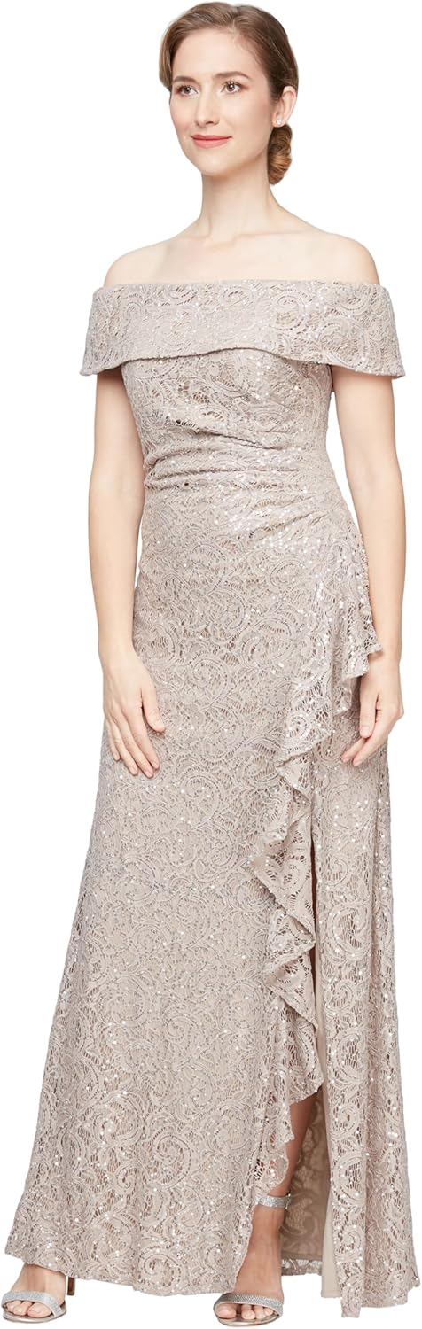 Alex Evenings Women's Long Foldover Off The Shoulder Gown, Formal Event, Mother of The Bride Dress - Image 4