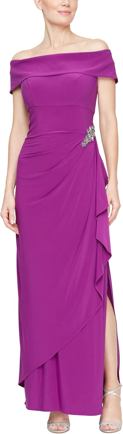 Alex Evenings Women's Long Foldover Off The Shoulder Gown, Formal Event, Mother of The Bride Dress - Image 7