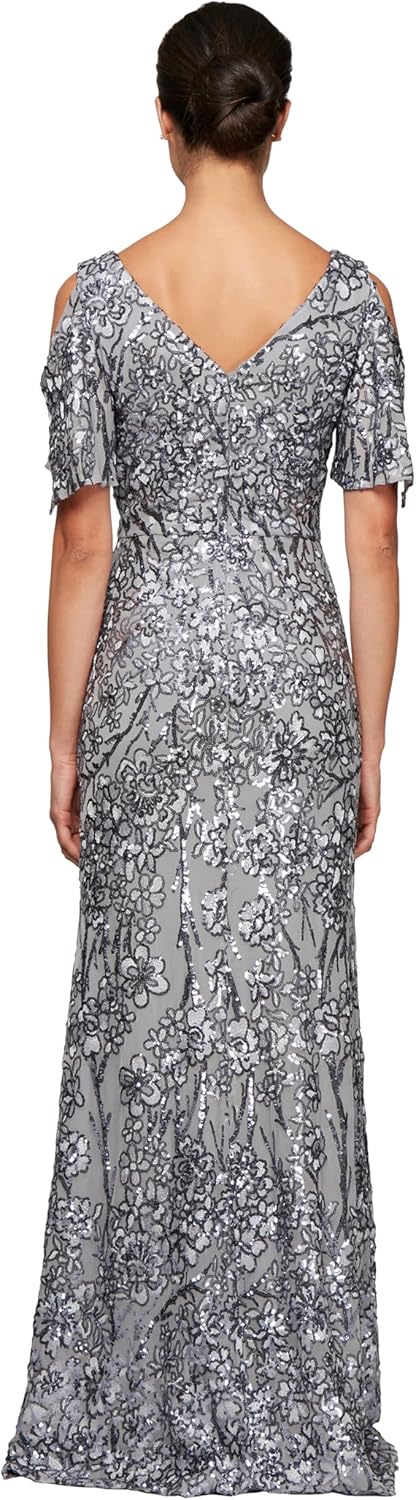 Alex Evenings Women's Long Mother of The Bride Sequin Dress with Cold Shoulder Flutter Sleeves (Petite and Regular Sizes) - Image 3