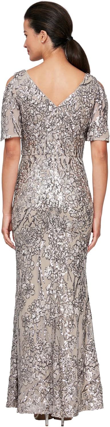Alex Evenings Women's Long Mother of The Bride Sequin Dress with Cold Shoulder Flutter Sleeves (Petite and Regular Sizes) - Image 2