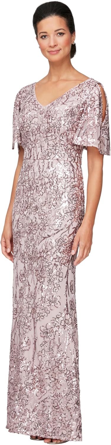 Alex Evenings Women's Long Mother of The Bride Sequin Dress with Cold Shoulder Flutter Sleeves (Petite and Regular Sizes) - Image 11