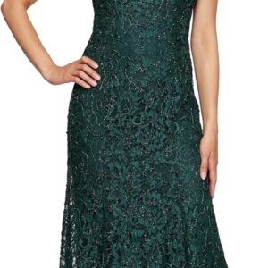 Alex Evenings Women's Long Rosette Mother of The Bride Dress with Short Sleeves, Wedding Guest (Petite and Regular Sizes)