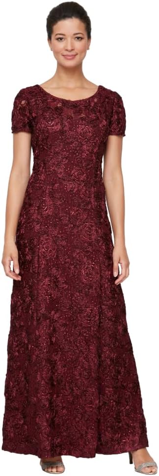 Alex Evenings Women's Long Rosette Mother of The Bride Dress with Short Sleeves, Wedding Guest (Petite and Regular Sizes) - Image 3