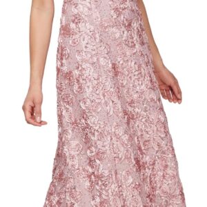 Alex Evenings Women's Long Rosette Off The Shoulder A-line Dress, Formal Event, Weddings (Petite and Regular Sizes)