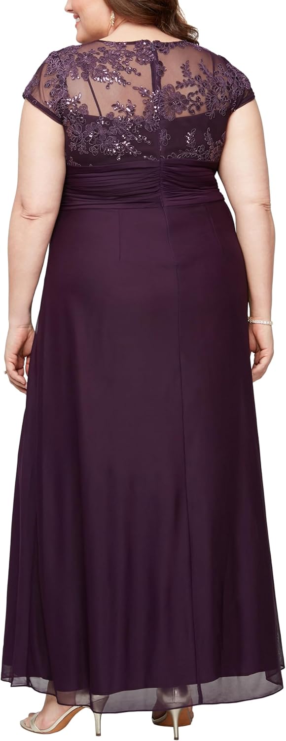 Alex Evenings Women's Long Stretch Sequin Bodice Mother of The Bride Dress with Empire Waist (Plus Size) - Image 2