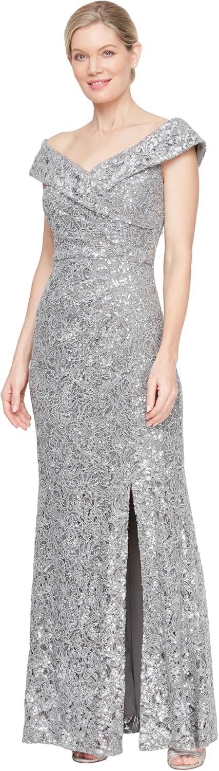 Alex Evenings Women's Off The Shoulder Fit and Flare Dress-lace and Sequined Elegance for Mother of The Bride Or Groom - Image 6
