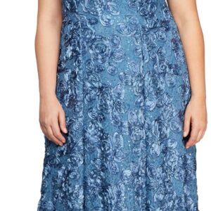 Alex Evenings Women's Plus Long Rosette Mother of The Bride Dress with Short Sleeves, Formal Gown, Wedding Guest