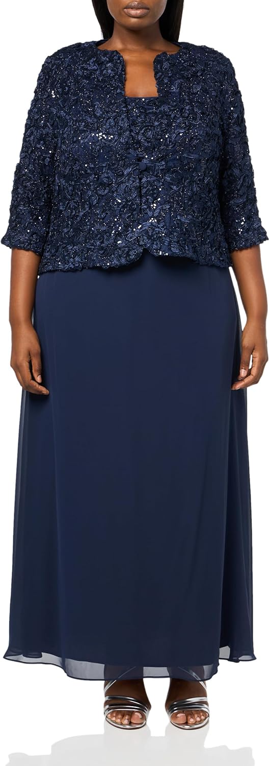 Alex Evenings womens Plus Size Long Empire Waist, Two Piece Mother of the Bride Dress With Lace Jacket
