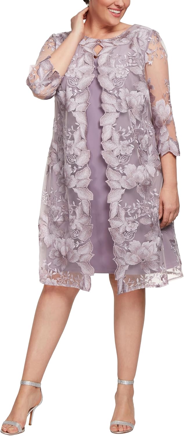 Alex Evenings Women's Plus Size Midi Scoop Neck Shift Dress with Jacket