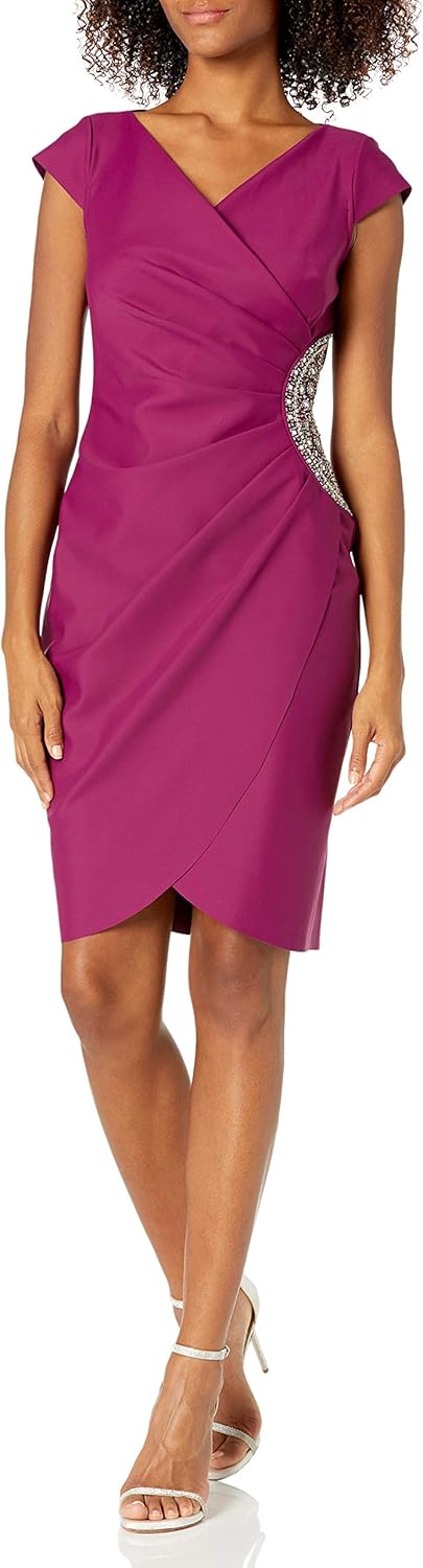 Alex Evenings Women's Short Slimming Cap Sleeve Dress with Surplice Neckline - Image 5