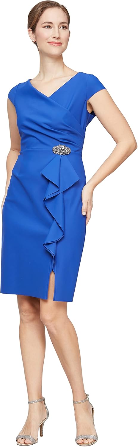 Alex Evenings Women's Short Slimming Cap Sleeve Dress with Surplice Neckline - Image 6
