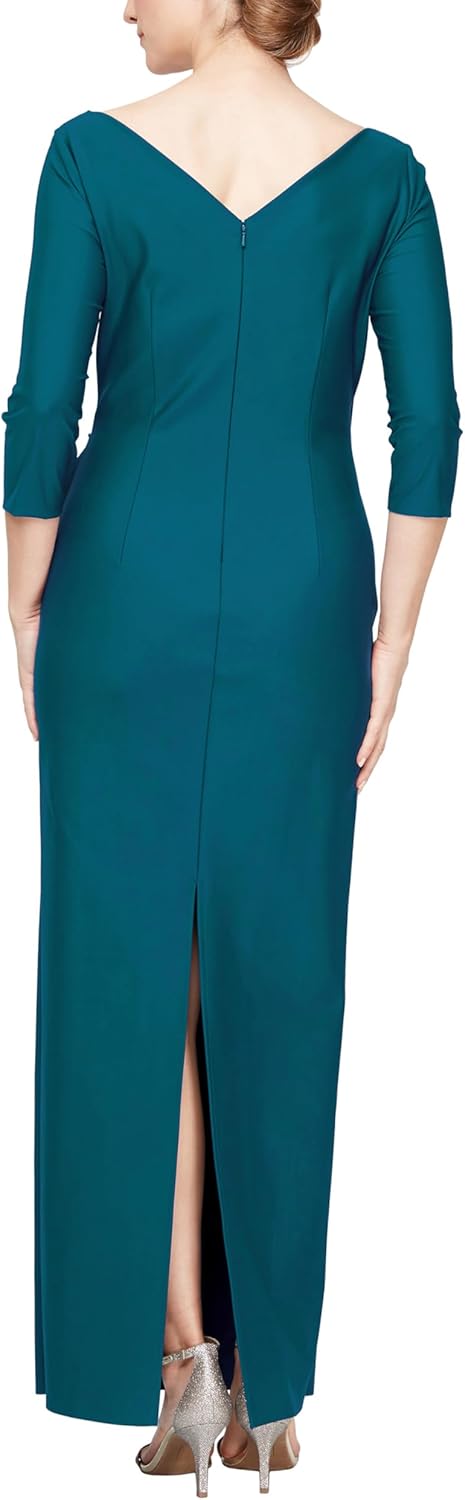 Alex Evenings Women's Slimming Long Length ¾ Sleeve Mother of The Bride Dress with Cascade Ruffle Skirt and Side Ruching - Image 2