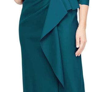 Alex Evenings Women's Slimming Long Length ¾ Sleeve Mother of The Bride Dress with Cascade Ruffle Skirt and Side Ruching