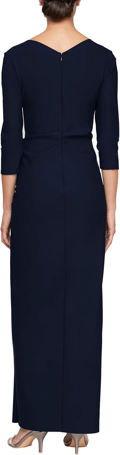 Alex Evenings Women's Slimming Long ¾ Sleeve Side-Ruched Dress-Elegant Compression Fabrication for a Flattering Fit - Image 2